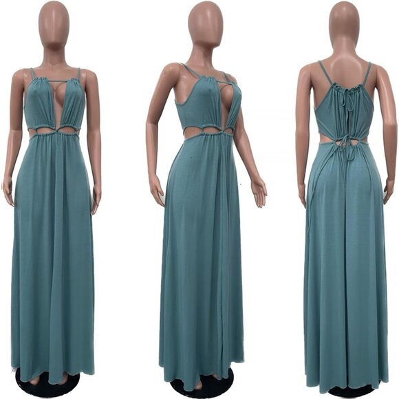 Womens Summer Dress Boho Maxi Halter Backless Beach Vacation Outfit - Picture 5 of 6